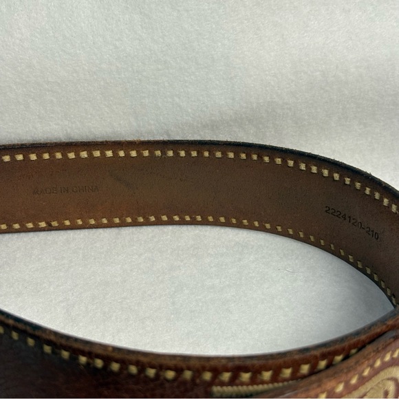 SOLD VTG Ralph Lauren Leather Belt sz S Brown Leather Embroidered Metal Plaque - Picture 10 of 14